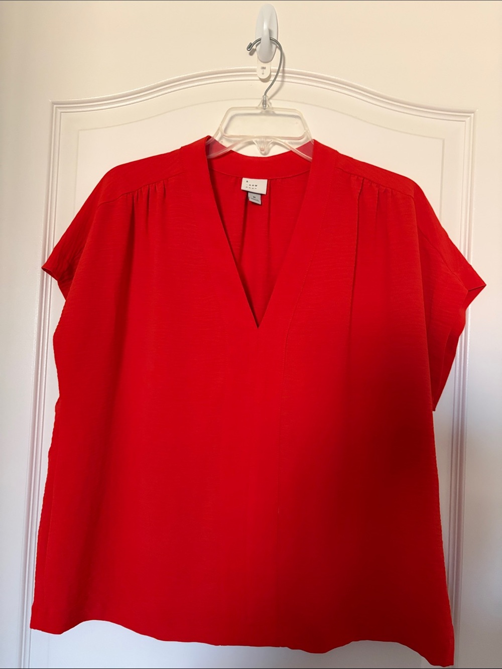 Red Orange V-Neck Short Sleeve Women's Top
